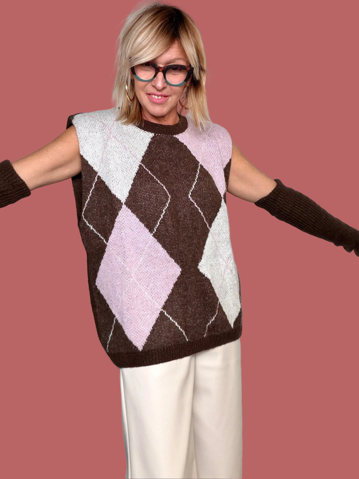 Gilet in maglia a rombi con manicotti Le Streghe