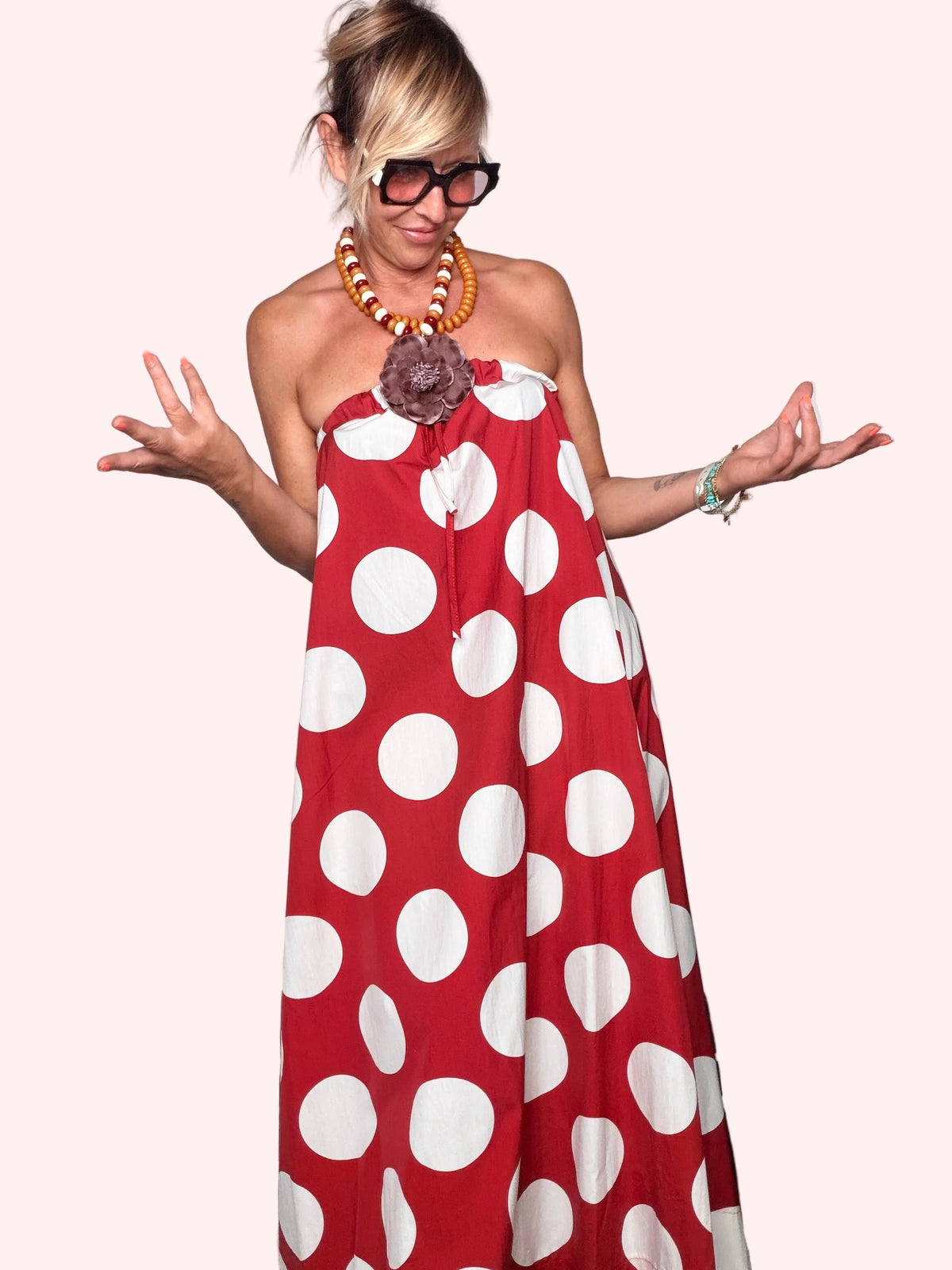 Abito Maxi a Pois Rosso