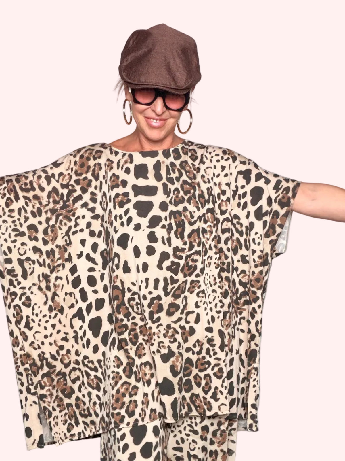 Maxi T-Shirt Leopardata in modal Maniche Pipistrello