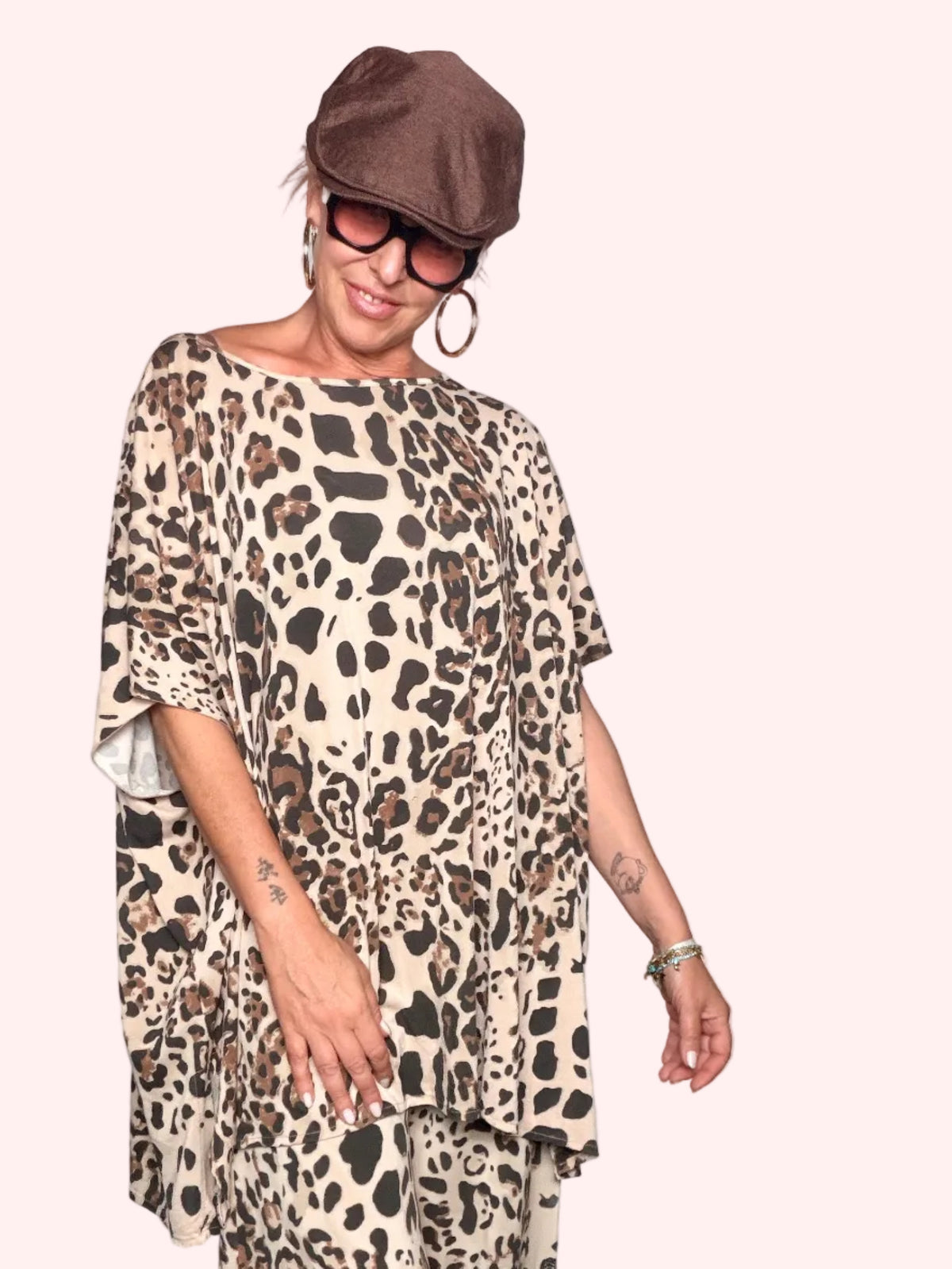 Maxi T-Shirt Leopardata in modal Maniche Pipistrello