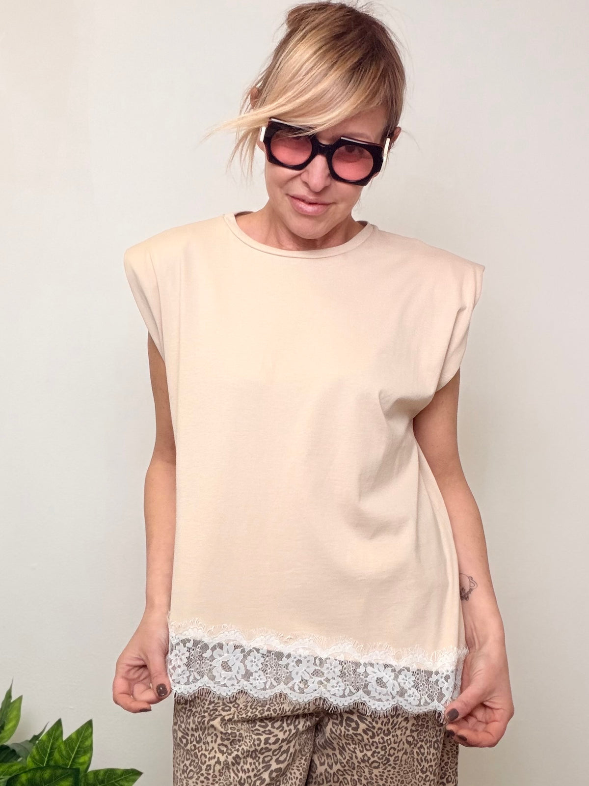 T-shirt cotone con pizzo