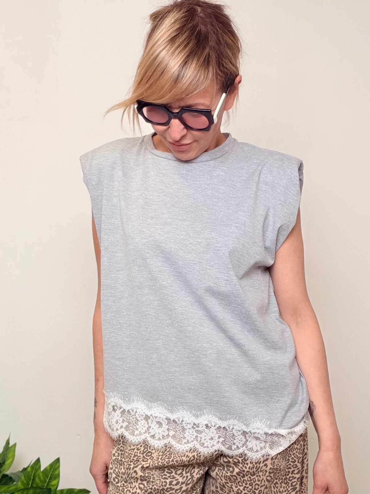 T-shirt cotone con pizzo