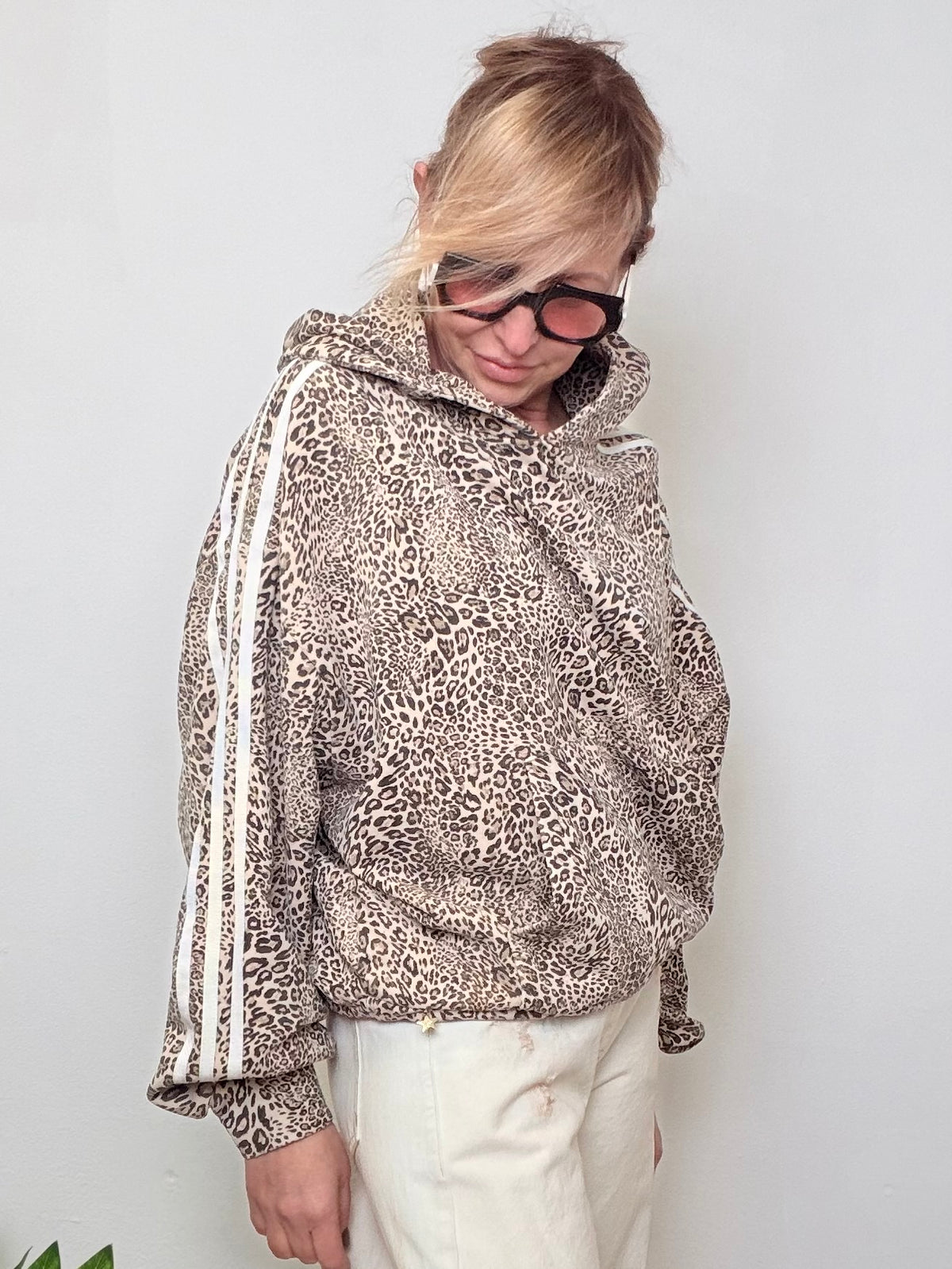 Felpa cappuccio cotone stampa animalier