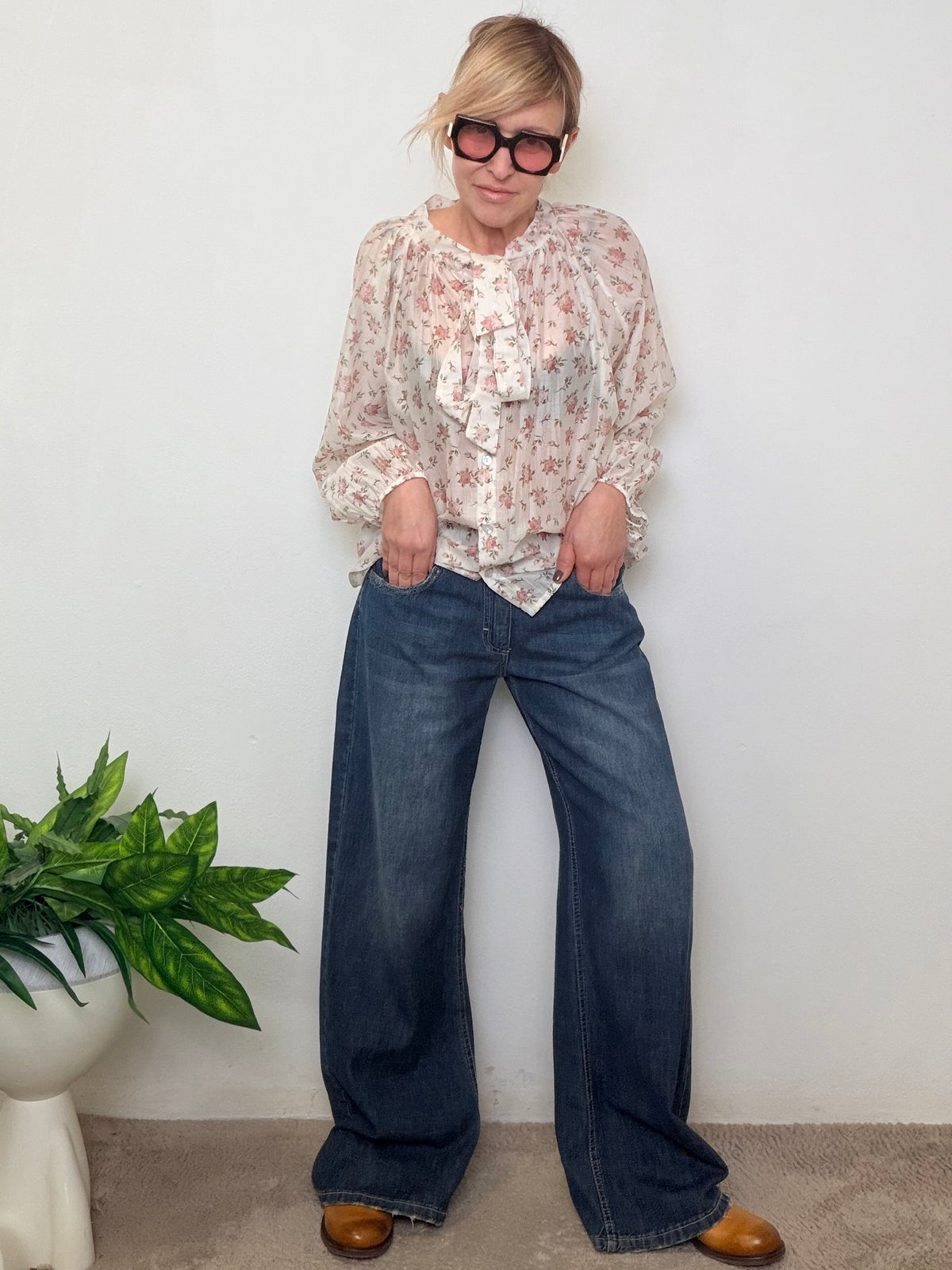 Jeans palazzo cotone gamba larga blu
