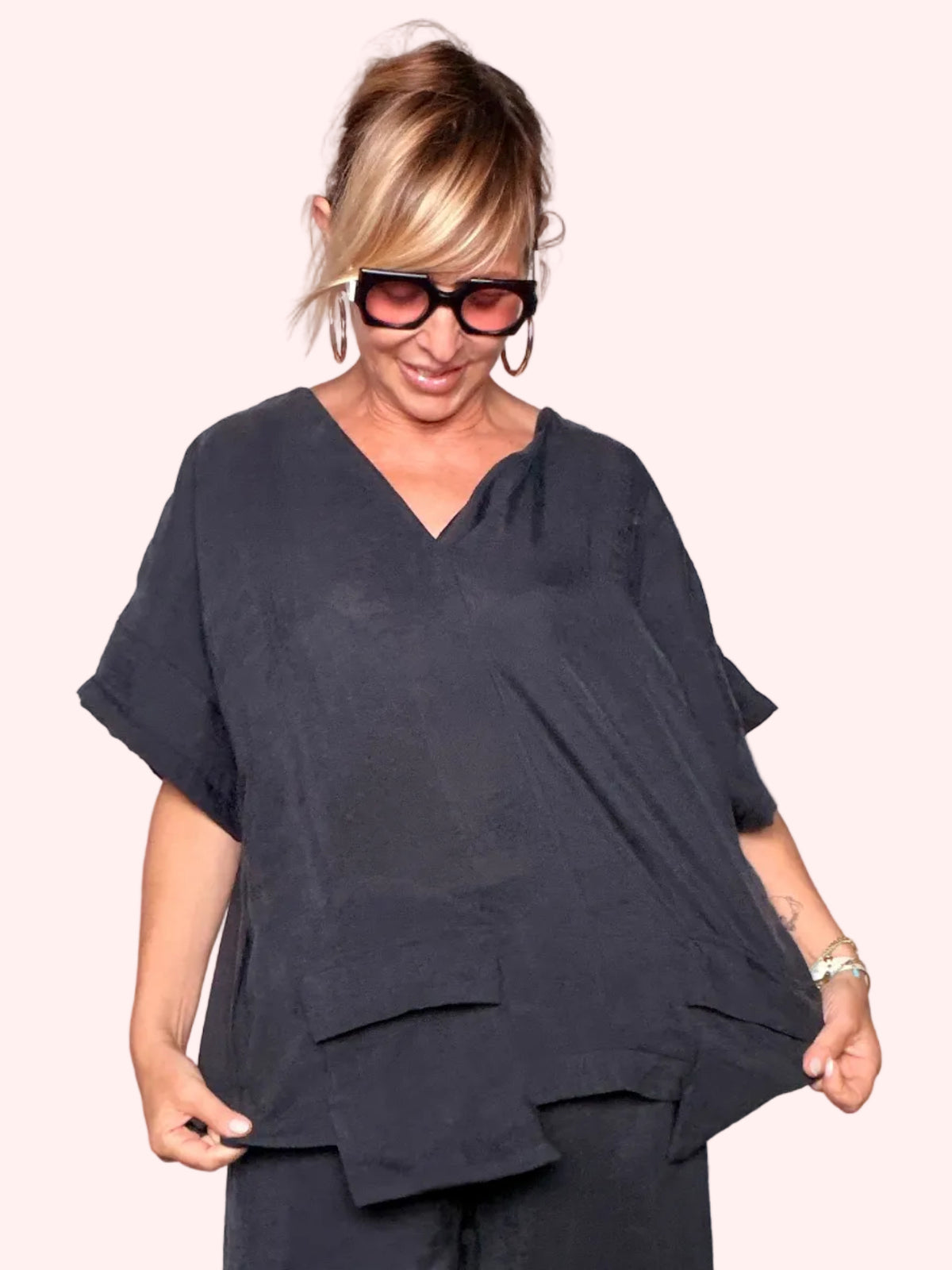 Blusa Tunica Oversize Tencel Antracite