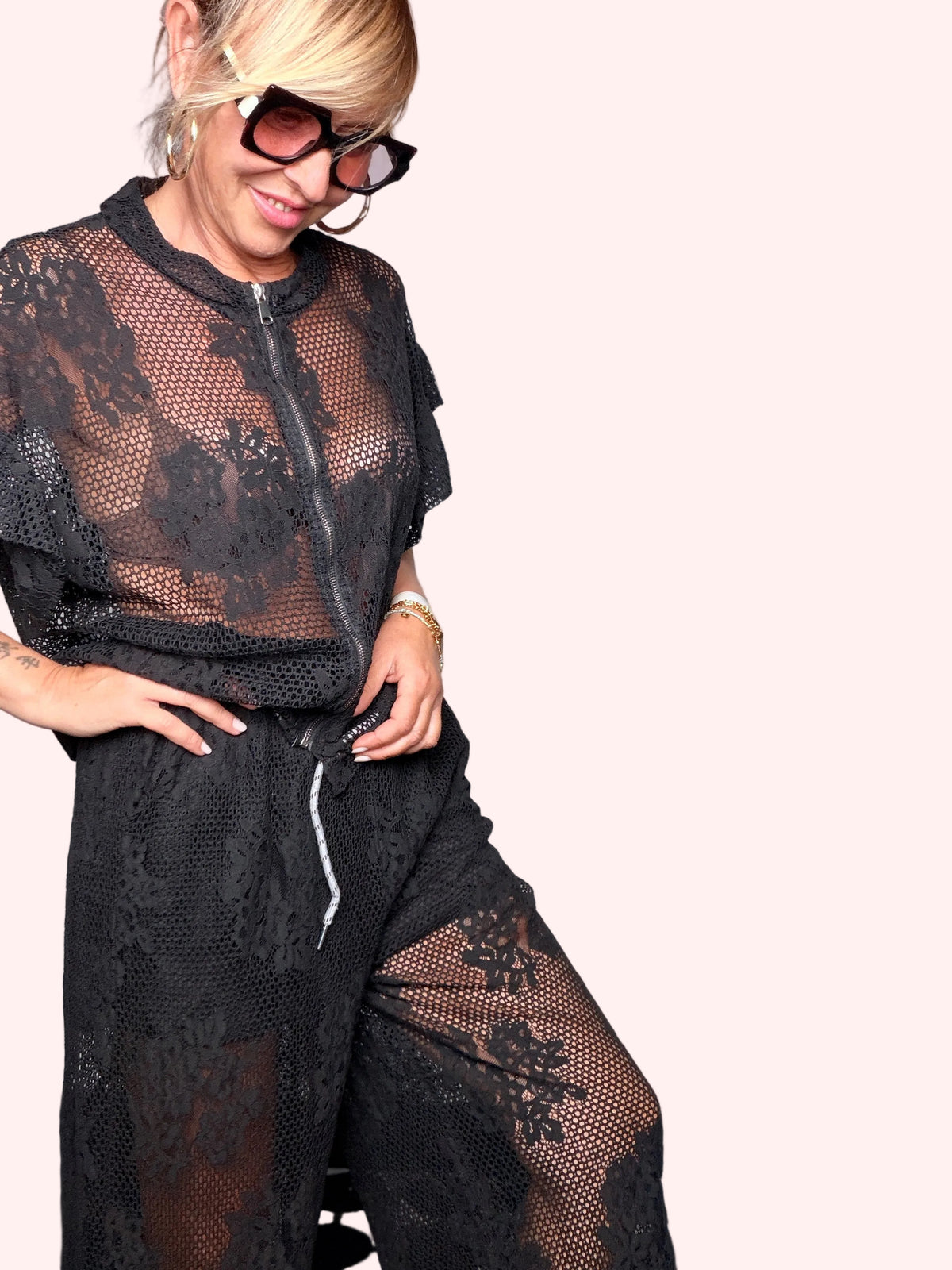 Pantalone Palazzo in Pizzo e Rete Nera