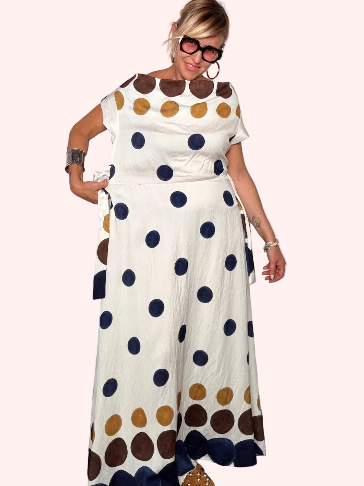 Abito Maxi a Pois Multicolor con Cintura (Copia)