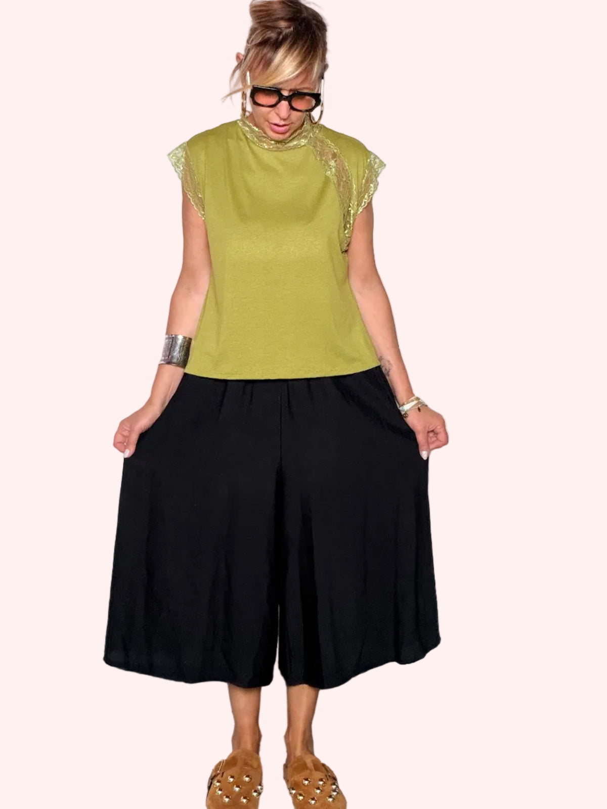 Pantalone Culotte Ampio con Vita Elastica