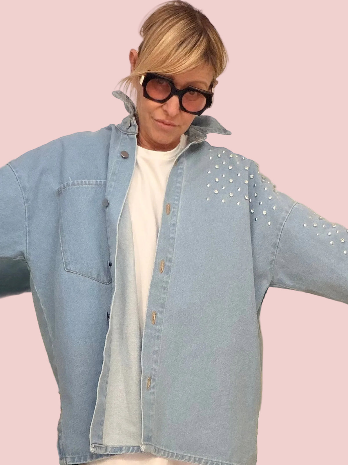 Camicia Denim Strass Oversize