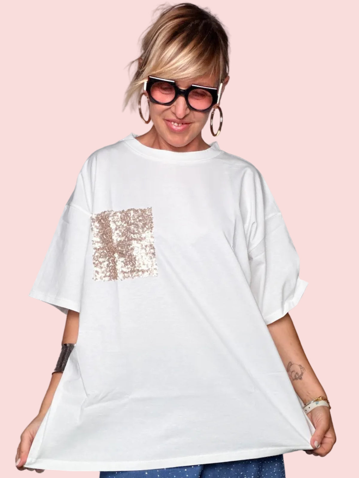 Maxi T-Shirt con Patch Paillettes Susy Star