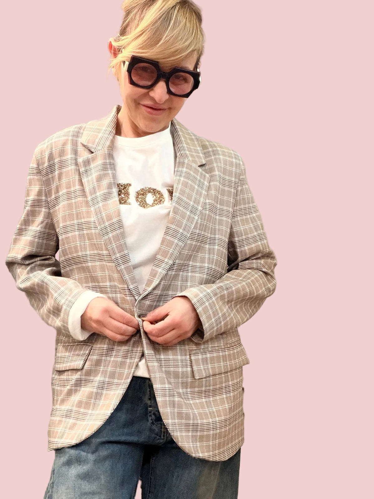 Blazer a Quadri Principe di Galles con Scritta Personalizzata