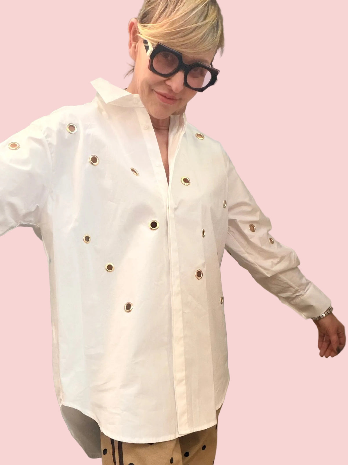 Camicia Bianca Oversize Eyelet Dettagli Metallici