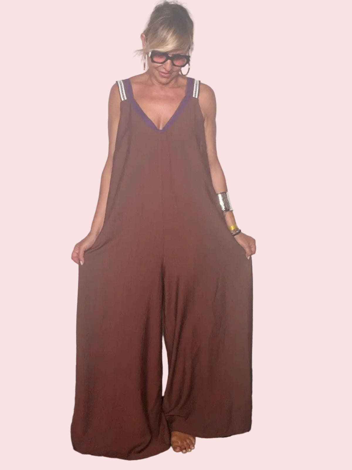 Jumpsuit Maxi in Jersey — Marrone Terracotta