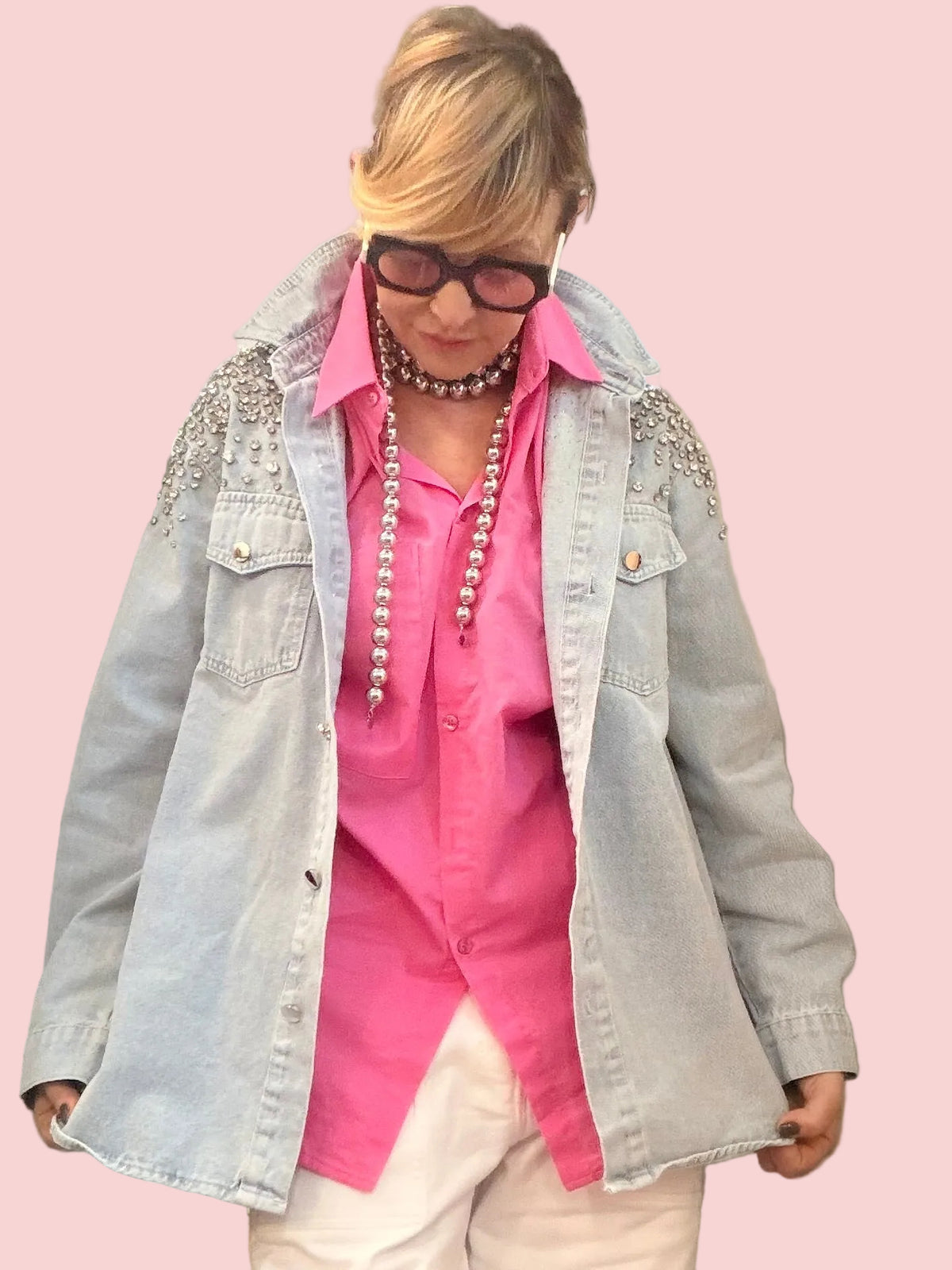 Camicia Denim Oversize con strass