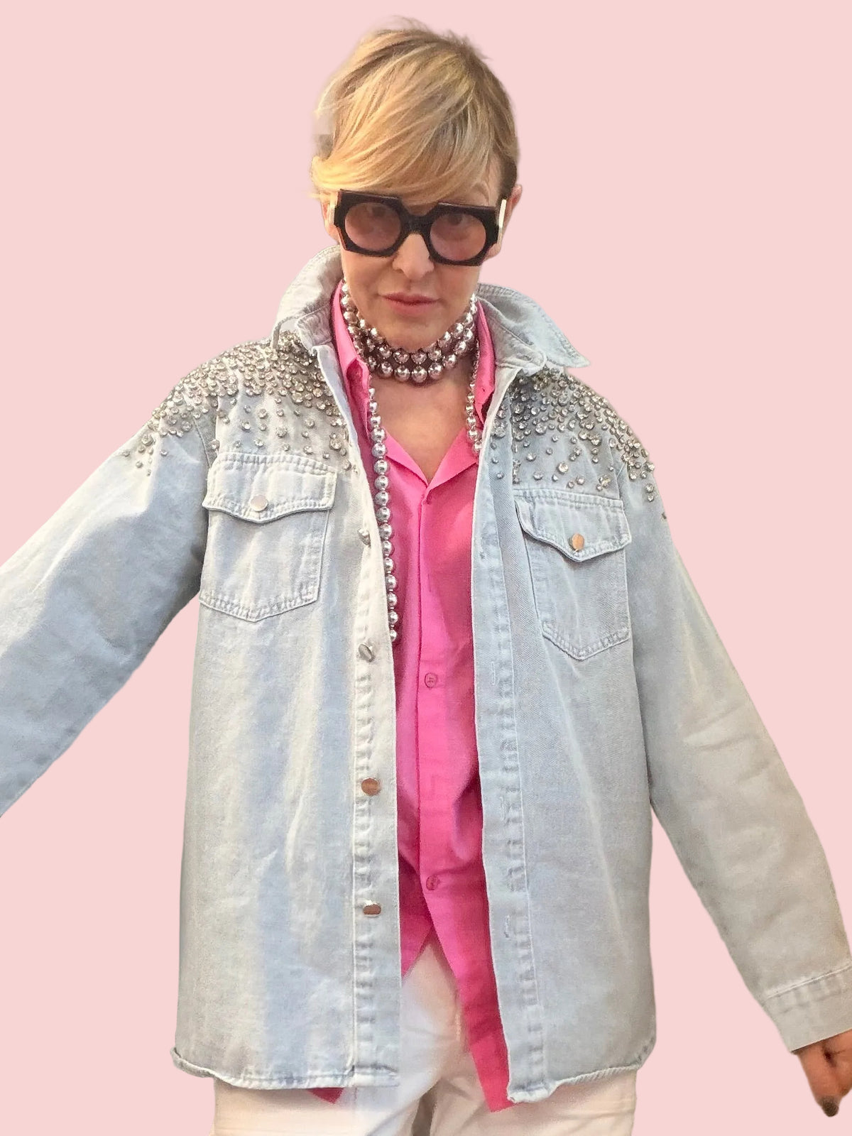 Camicia Denim Oversize con strass