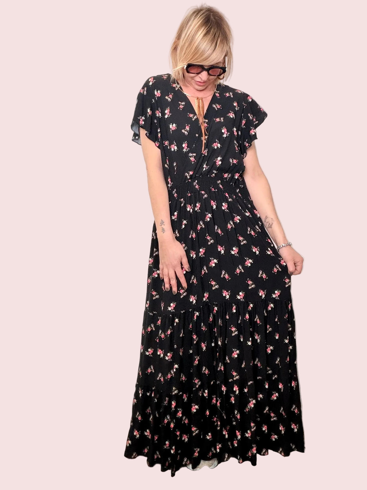 Abito Lungo Floreale con Balze