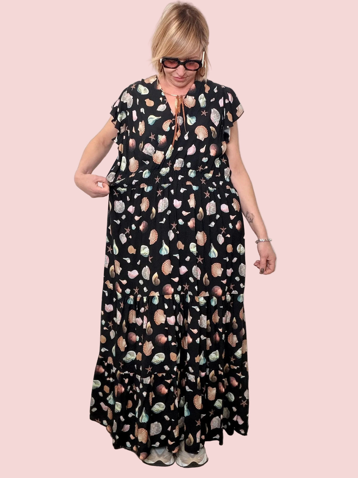 Abito Lungo Stampa Conchiglie Marine