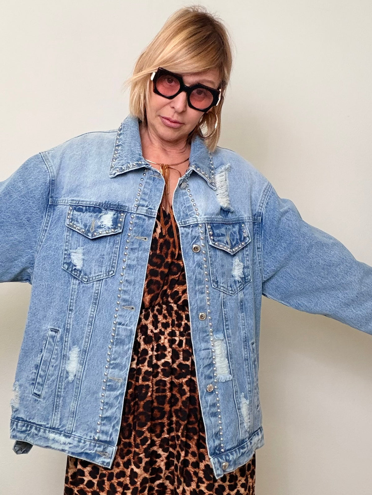 Giacca Denim Oversize Effetto Destroyed