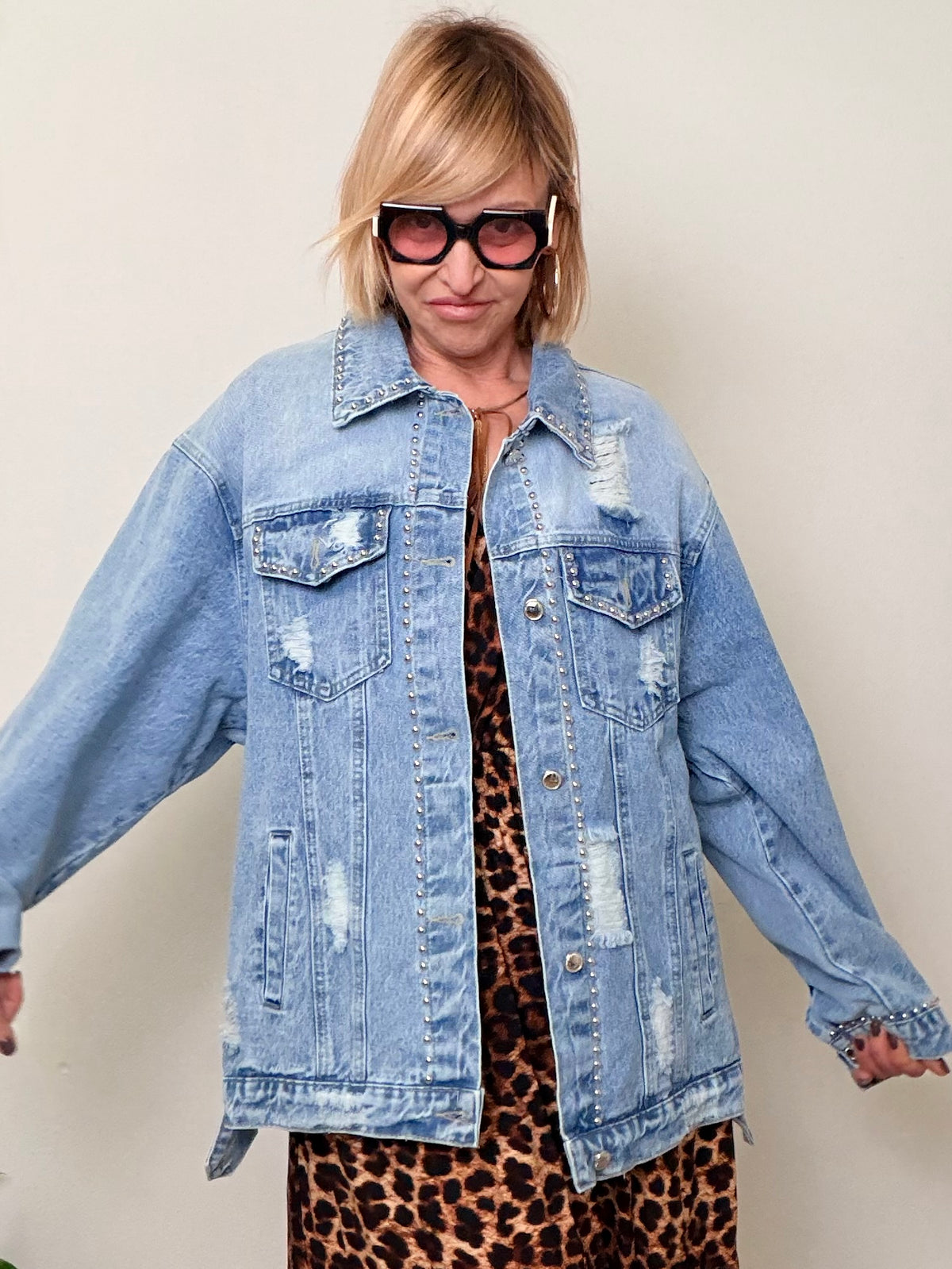 Giacca Denim Oversize Effetto Destroyed