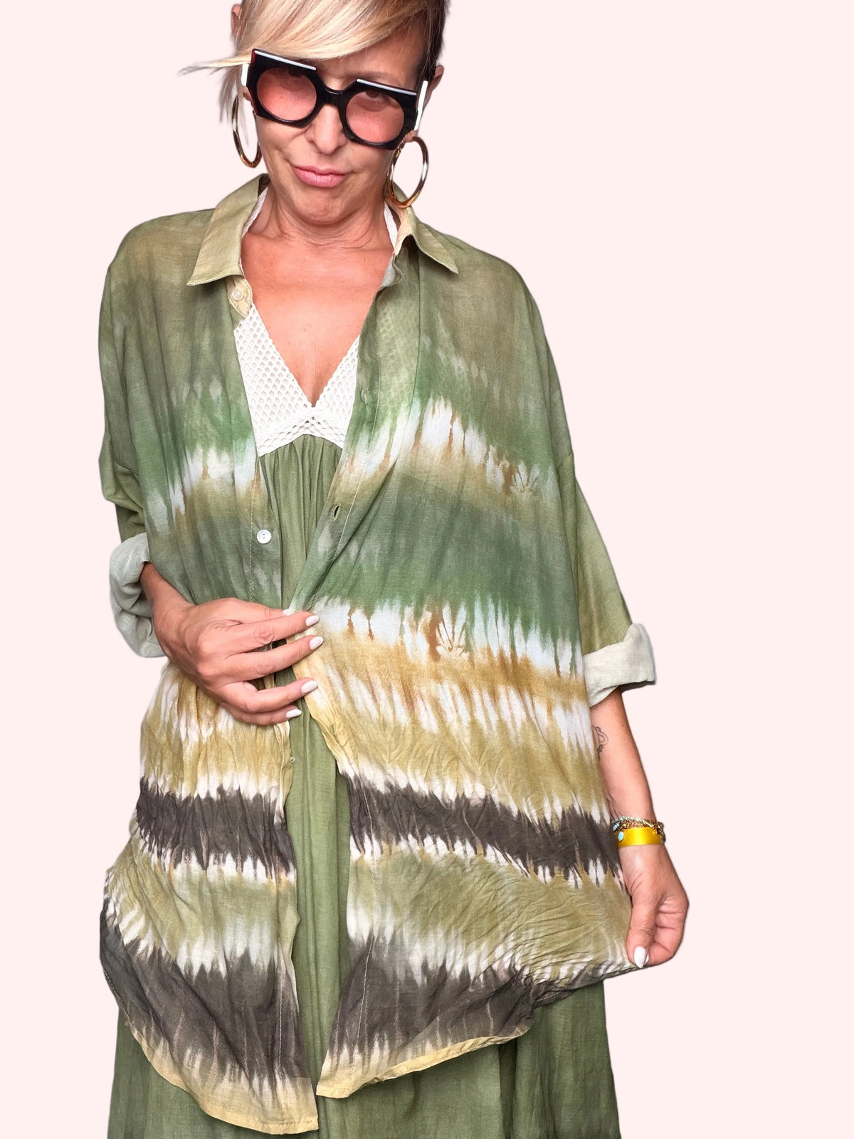 Camicia Oversize Tie-Dye — Verde Salvia