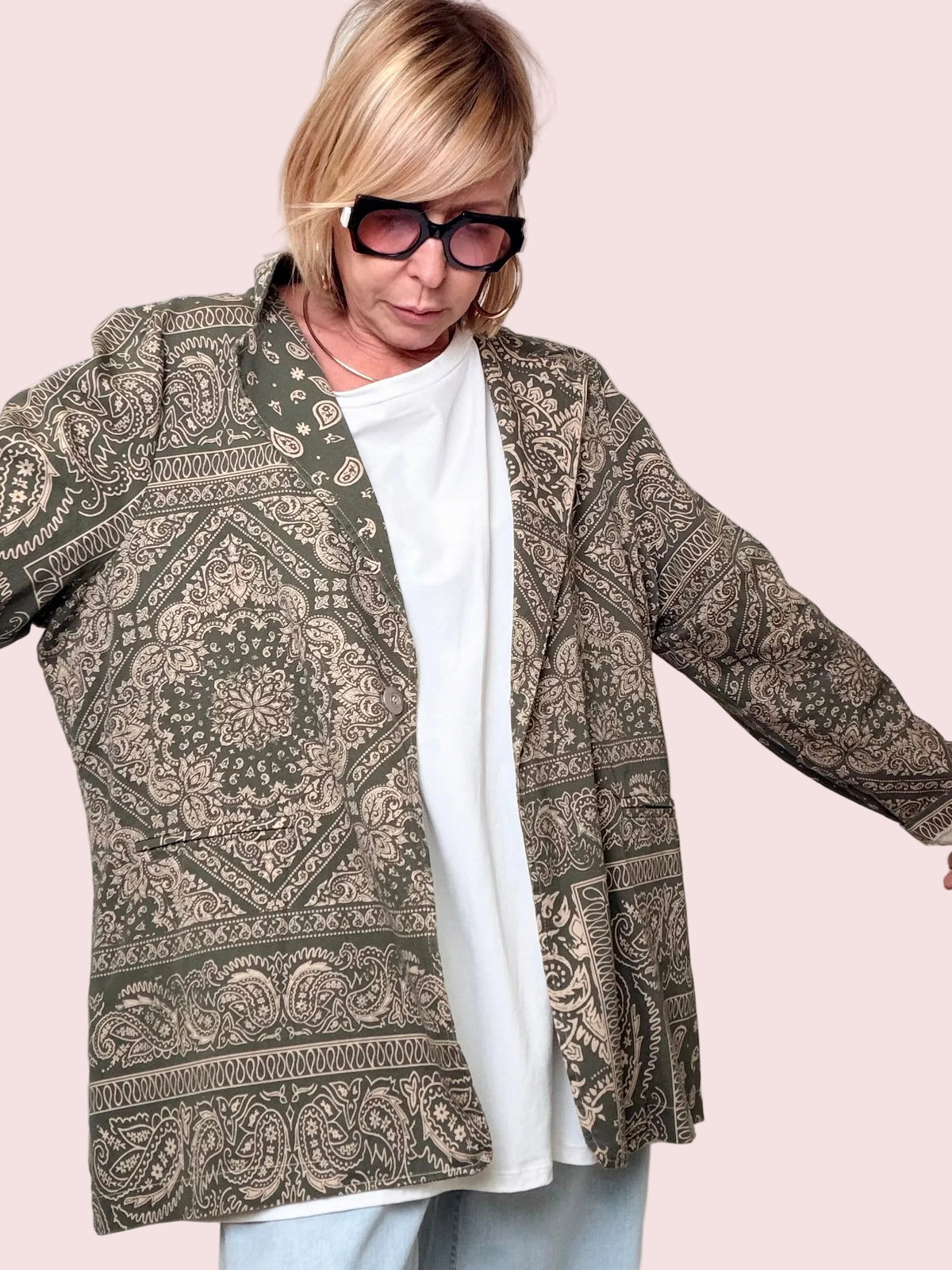 Giacca Oversize Stampa Paisley Verde