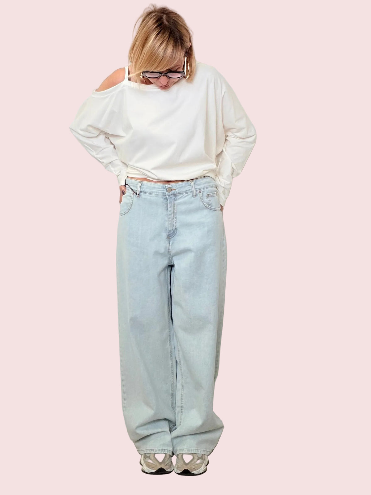 Jeans Wide-Leg Vita Alta Ice Blue
