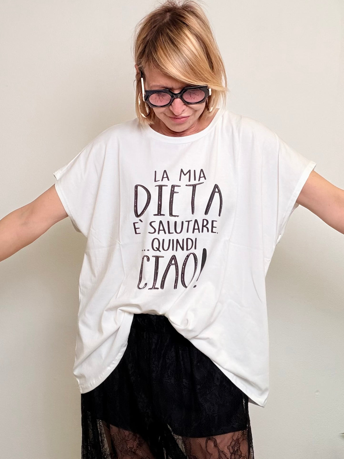 T-shirt Oversize con Scritta Ironica "La Mia Dieta"
