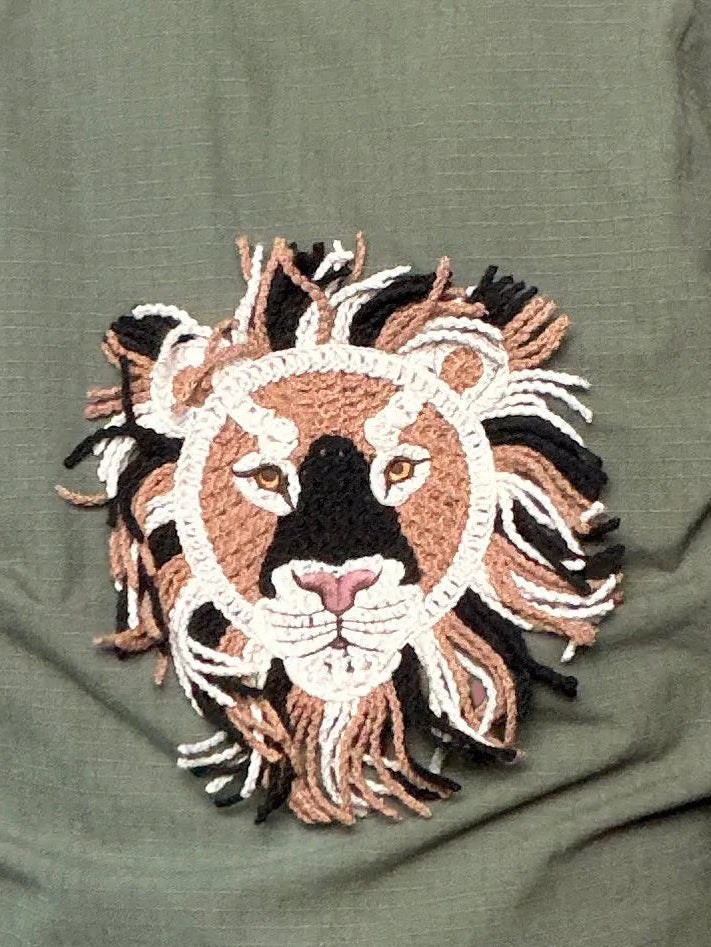 Giacca camicia verde militare vintage con cavallo e leone Female
