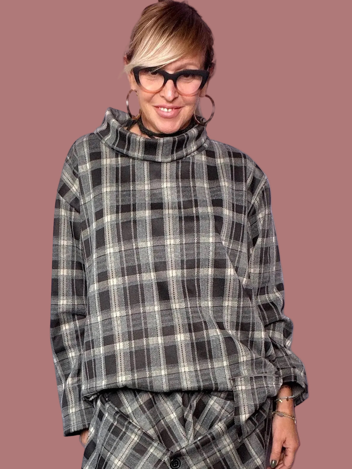Maglia a quadri con collo a cratere Female