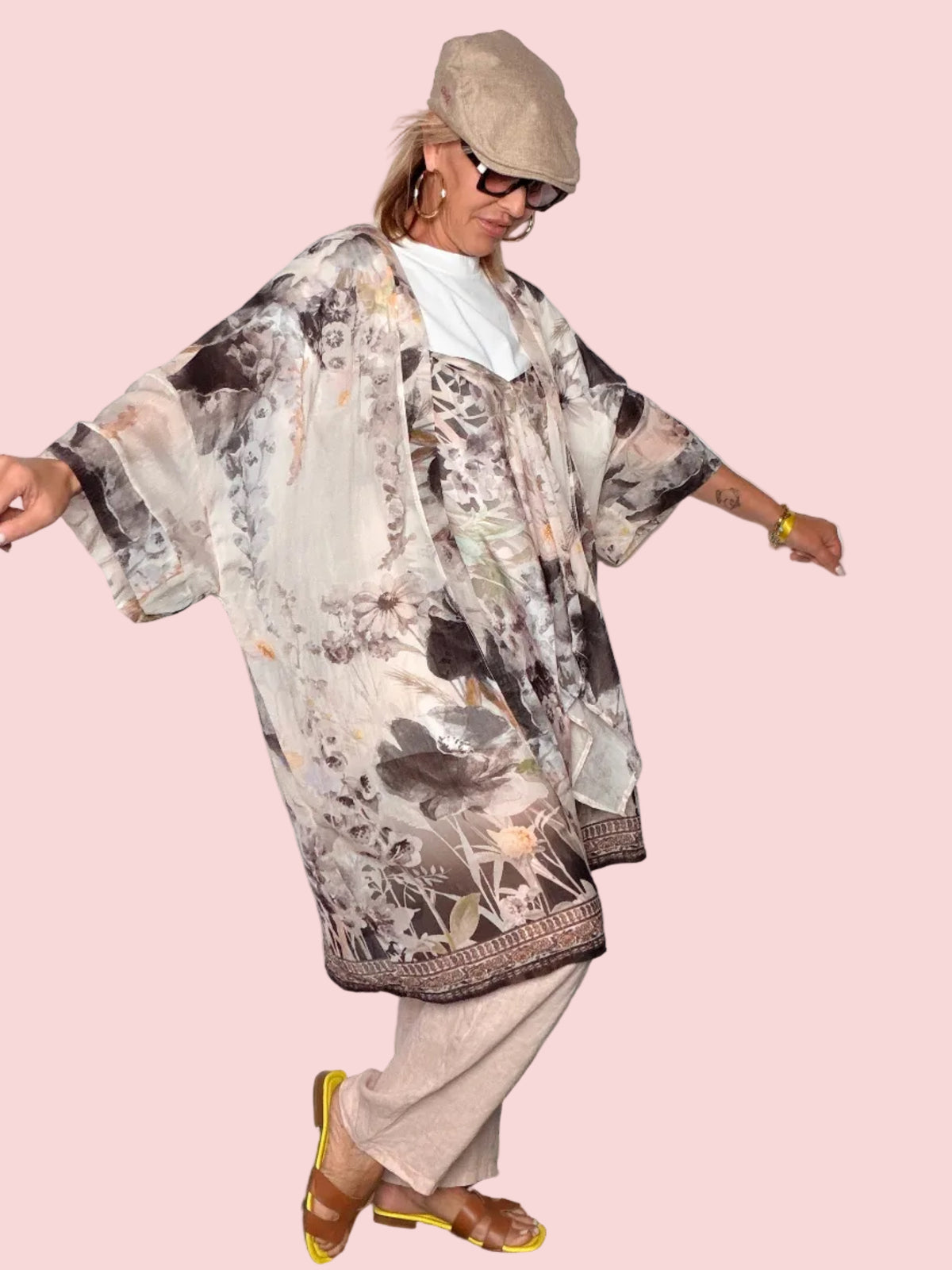 Kimono floreale in organza - dettaglio stampa