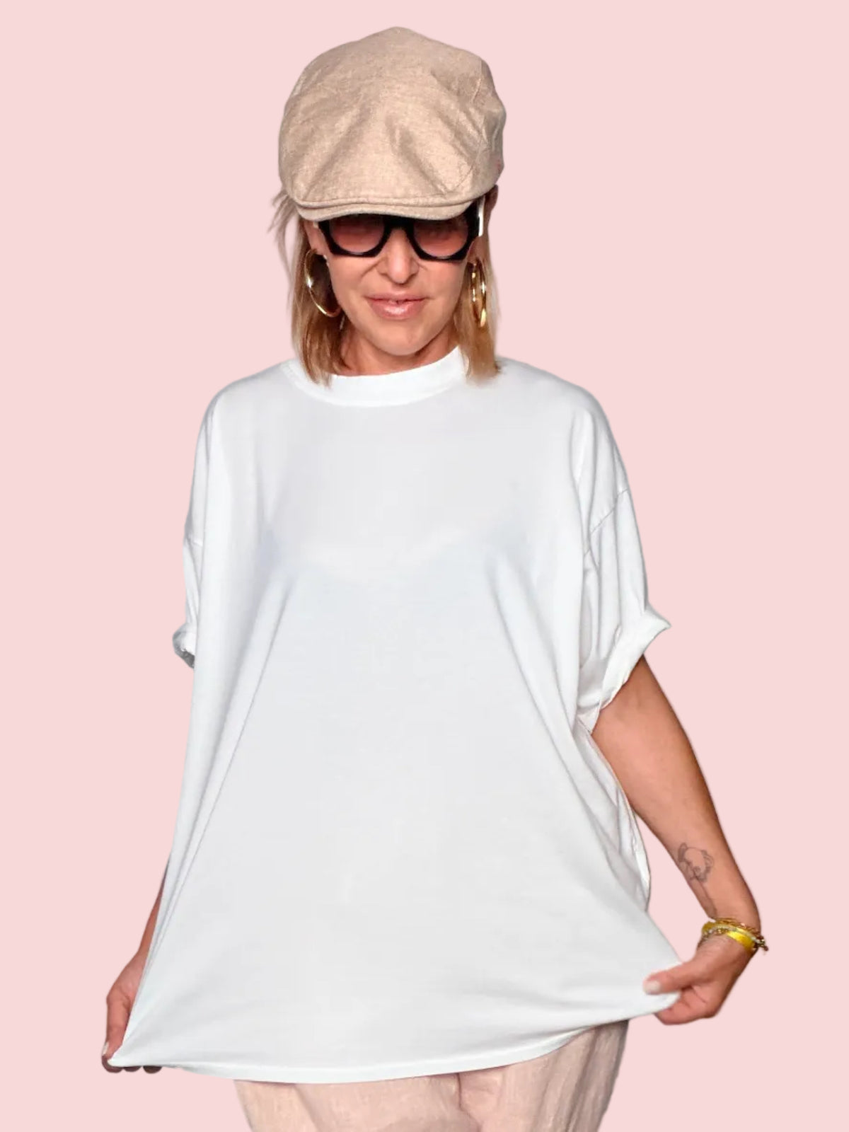 T-shirt oversize collo alto bianca - vista frontale
