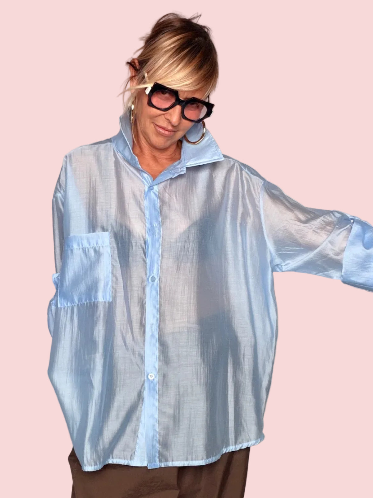 Camicia Oversize in Organza Trasparente con Taschino