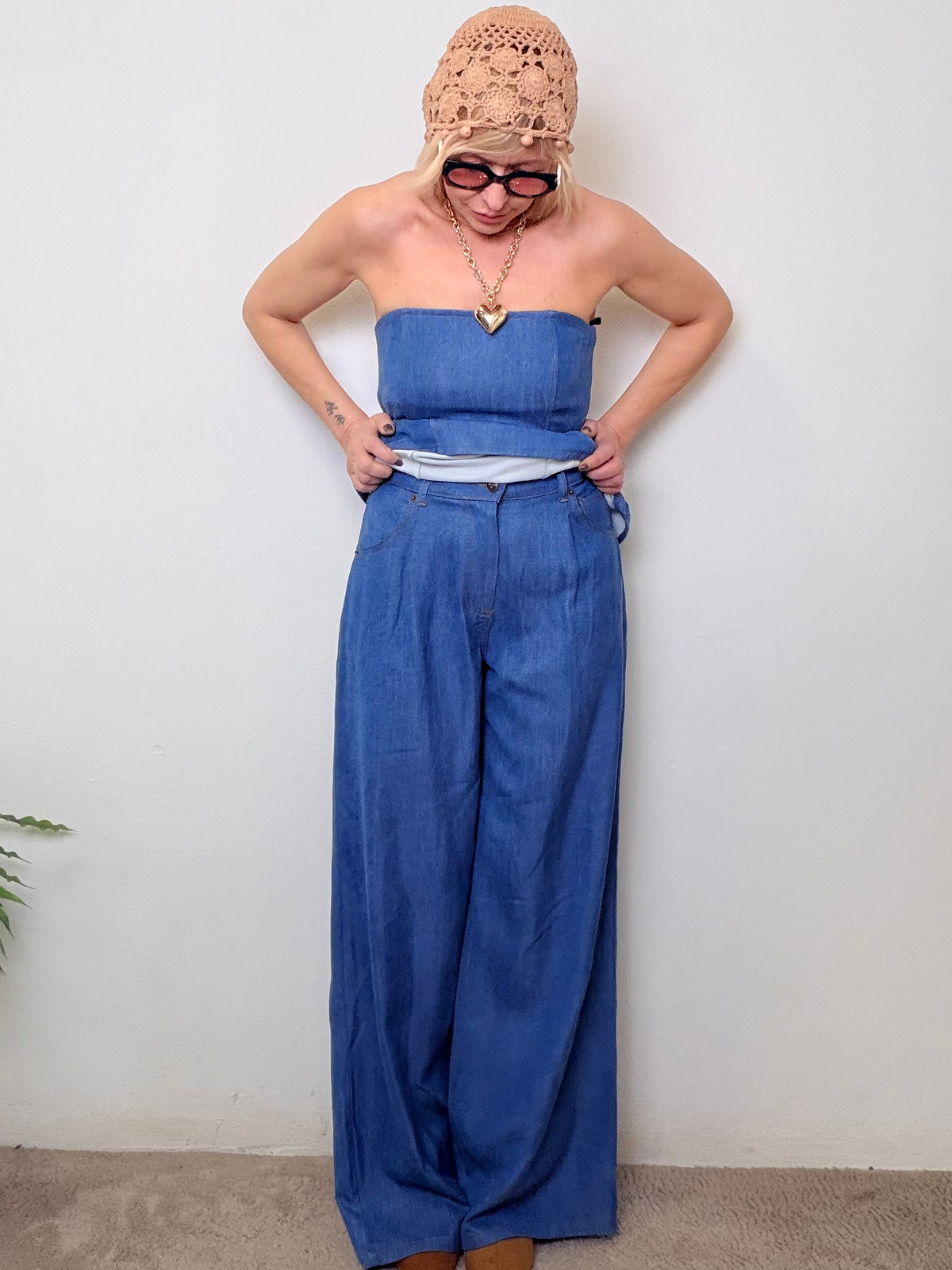 Pantalone Denim Wide Leg Vita Alta