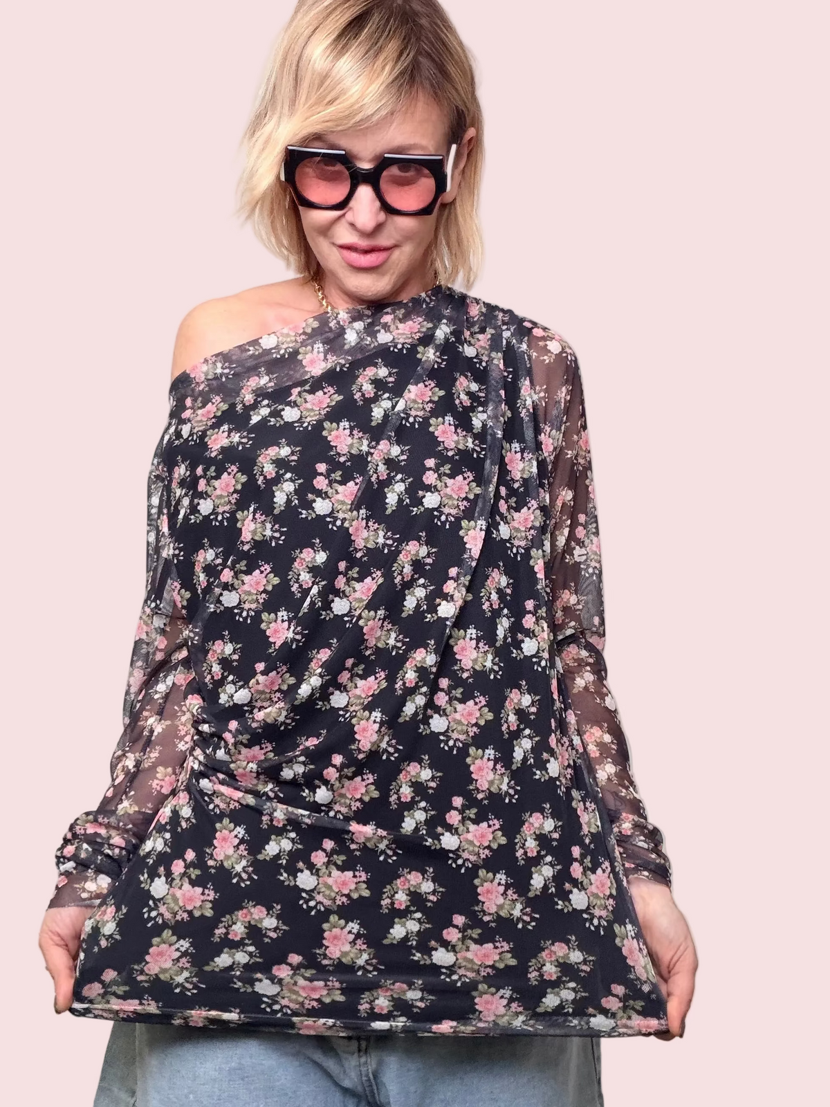 Maglia Tulle Floreale Over