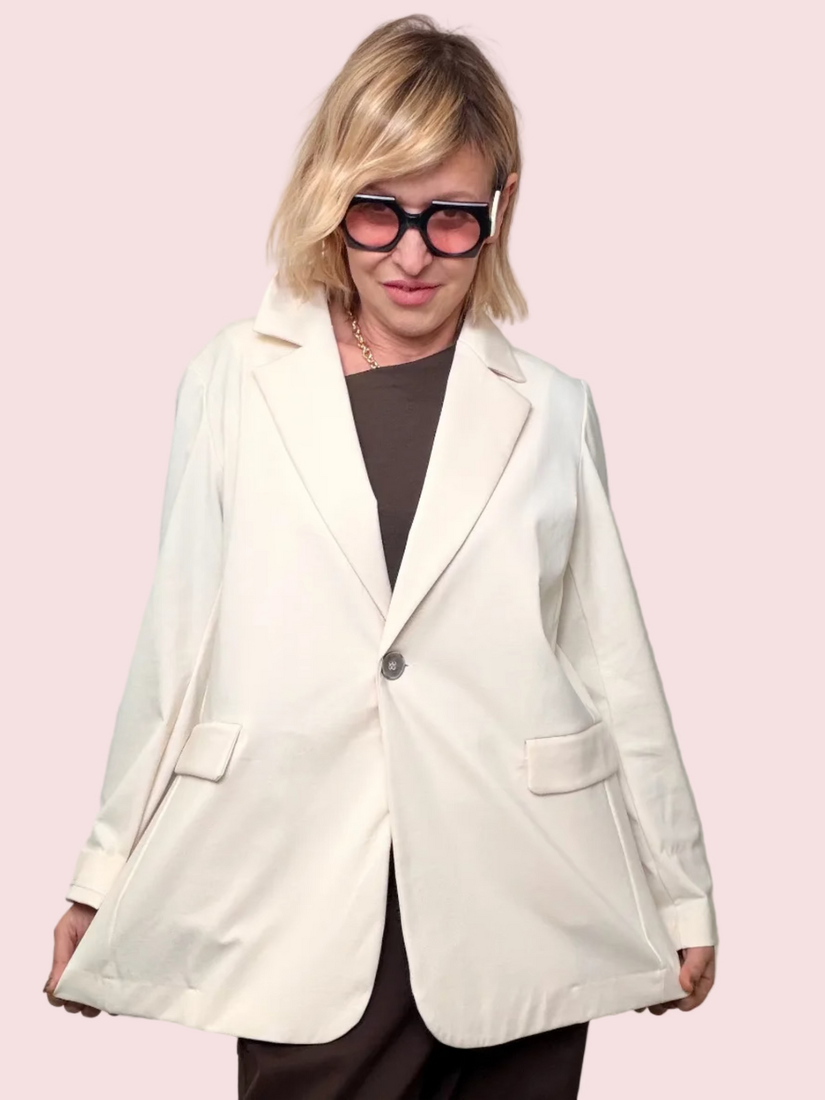 Giacca Blazer Over Punto Milano Bianco Panna