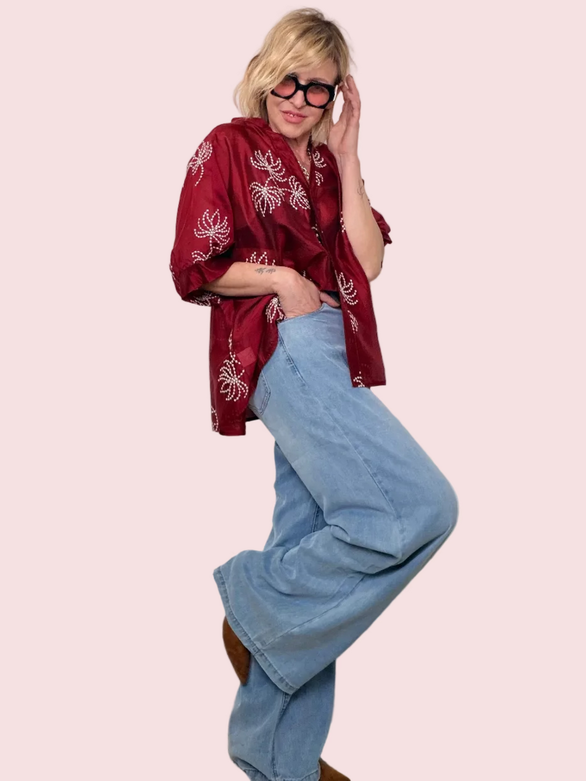 Jeans Wide Leg Lavaggio Chiaro Vita Alta