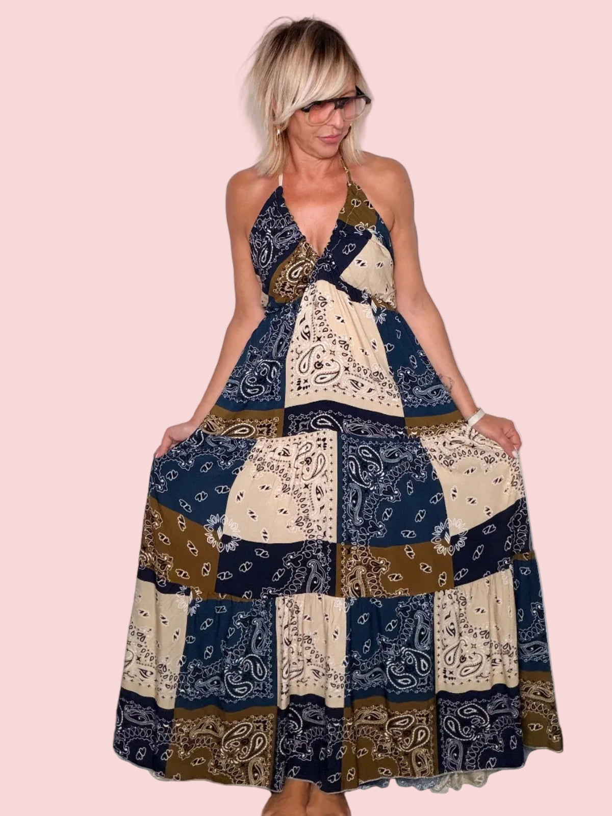 Vestito Lungo Patchwork Paisley Halter