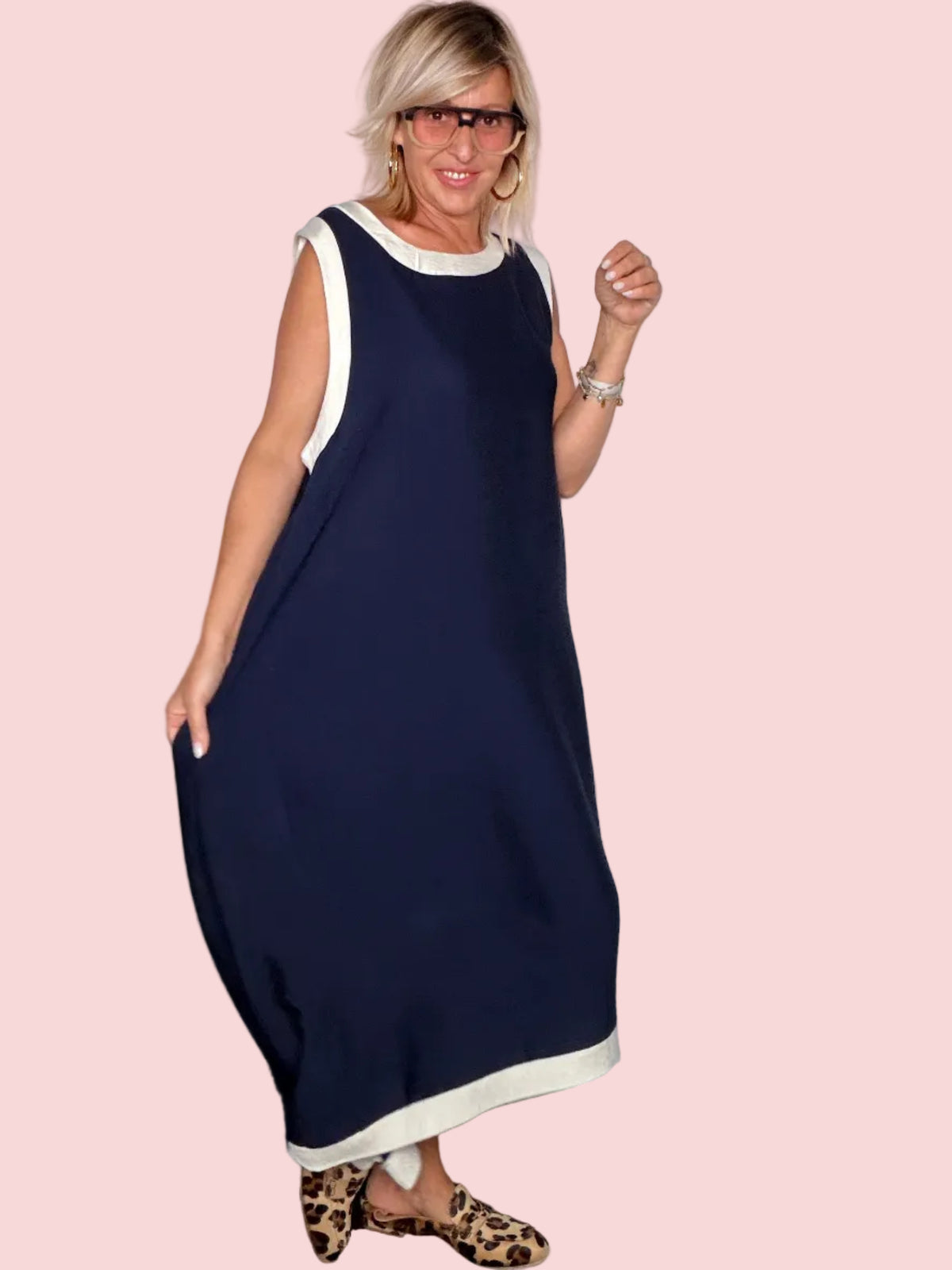 Vestito Lungo Navy Bicolor Oversize