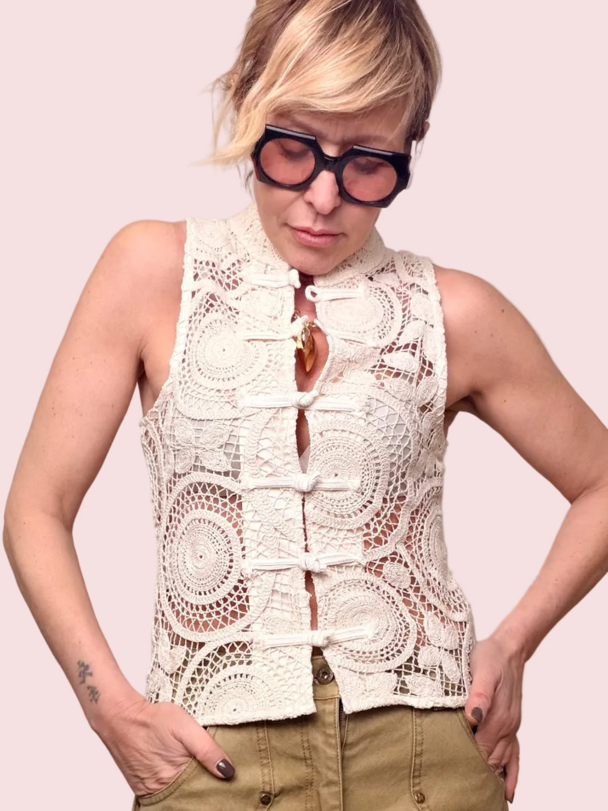 Gilet Macramè Ecru