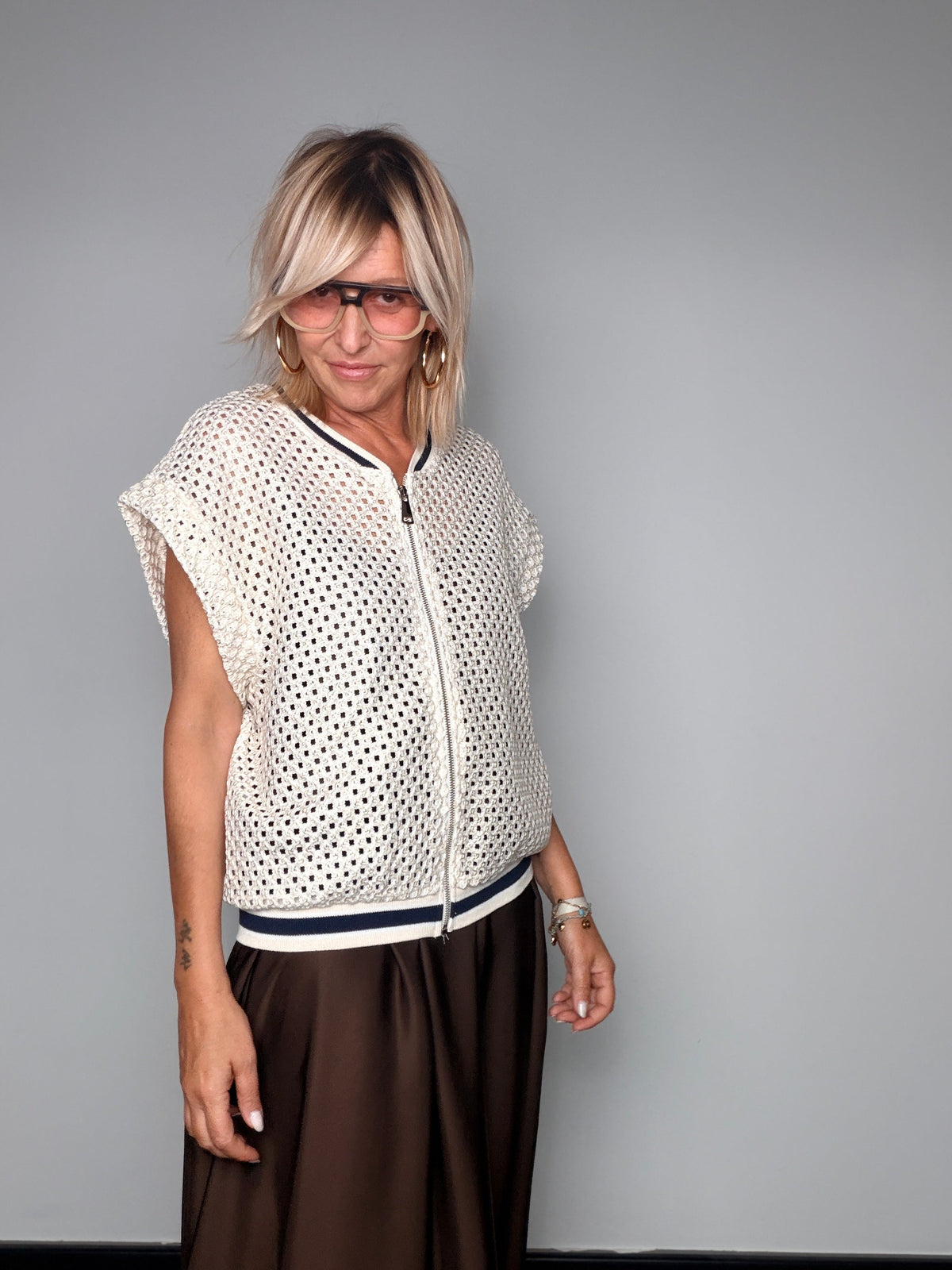 Gilet bomber sangallo panna - frontale
