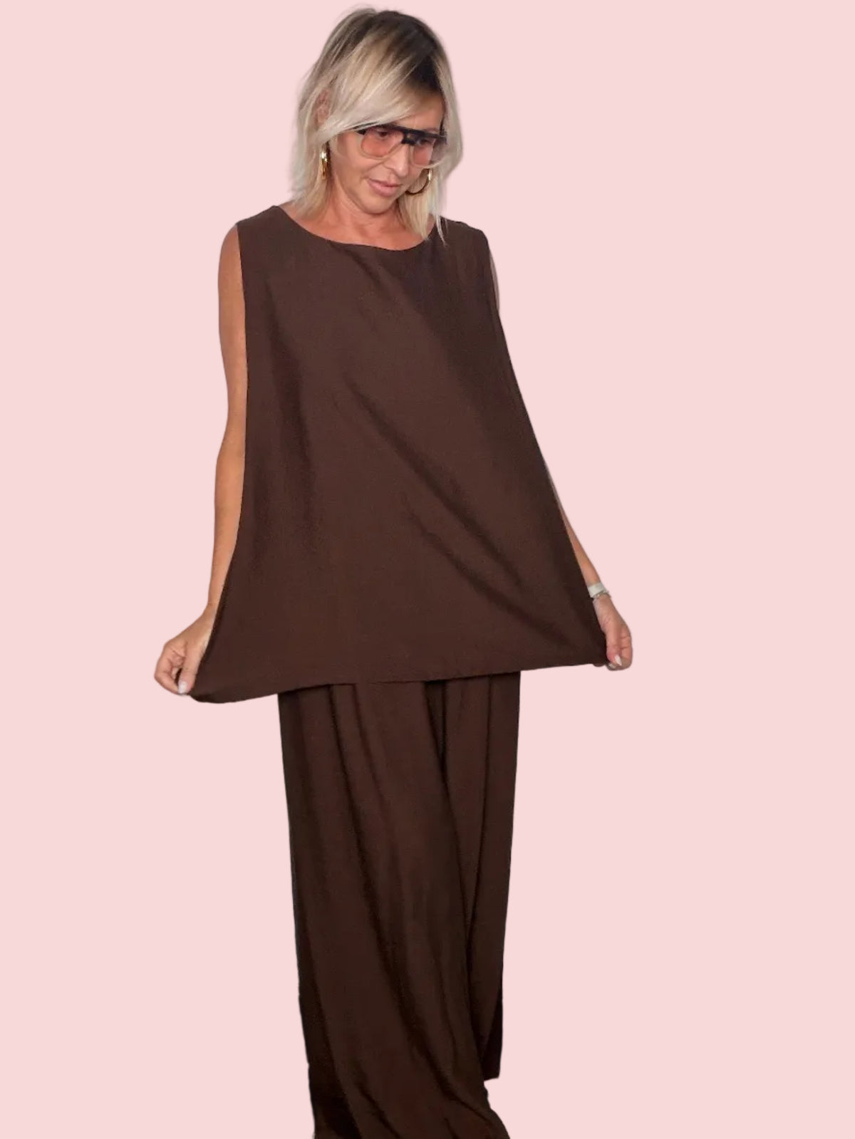 Completo Due Pezzi Top Cape e Pantalone Palazzo