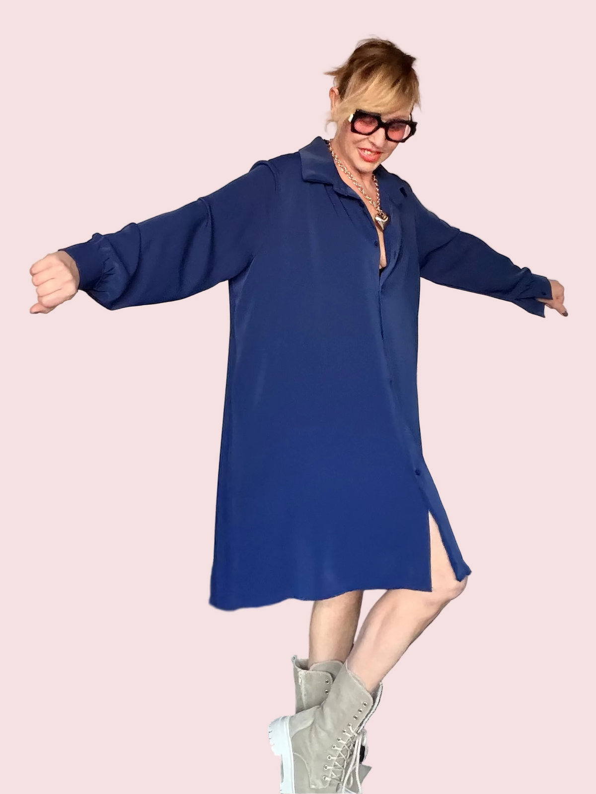 Abito-Camicia Oversize con Retro Plissettato