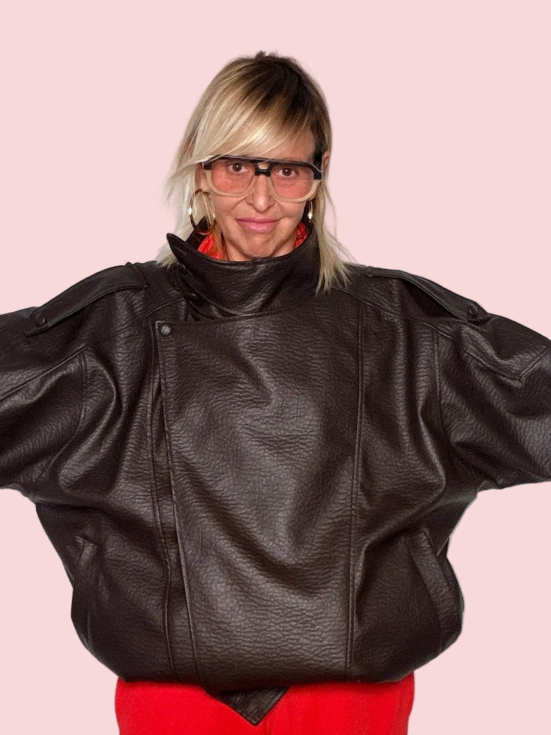 Giacca Biker Oversize in Ecopelle Marrone Effetto Vintage (Copia)