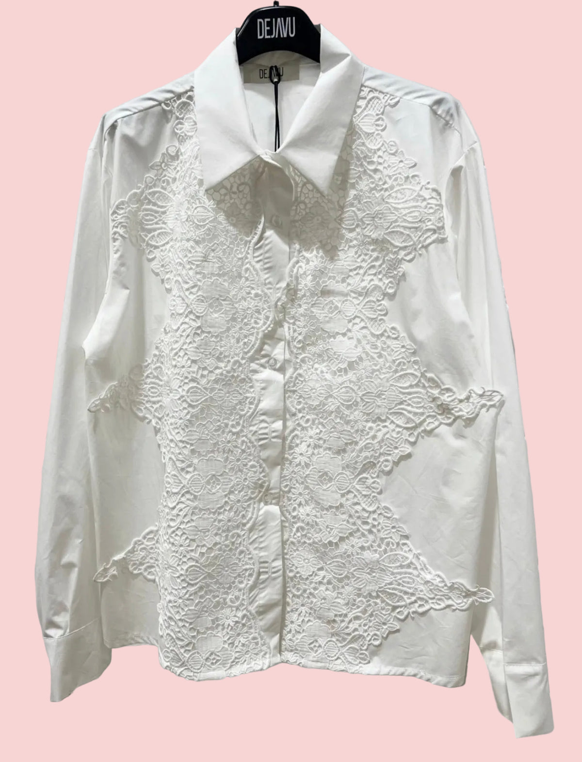 Camicia Bianca con Inserti in Pizzo Macramé