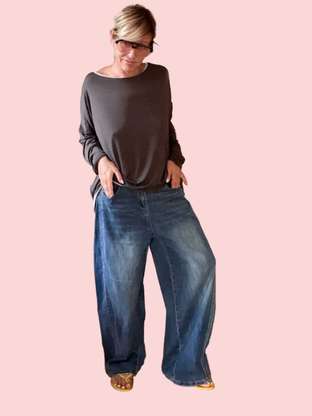 Jeans Wide Leg Oversize con Lavaggio Vintage
