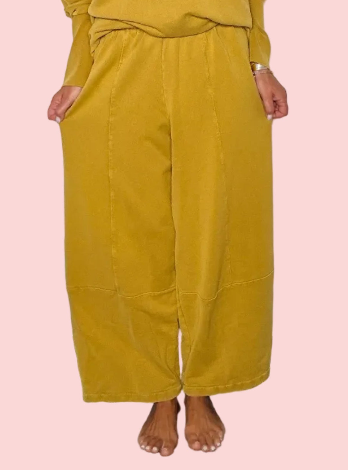 Pantalone Wide Leg in Cotone Lavato – Senape
