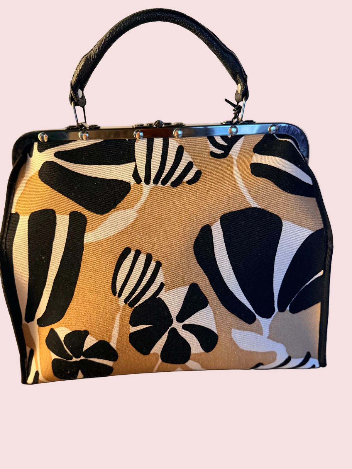 B. Florence Bag — Doctor Bag Canvas Floreale Cammello e Nero