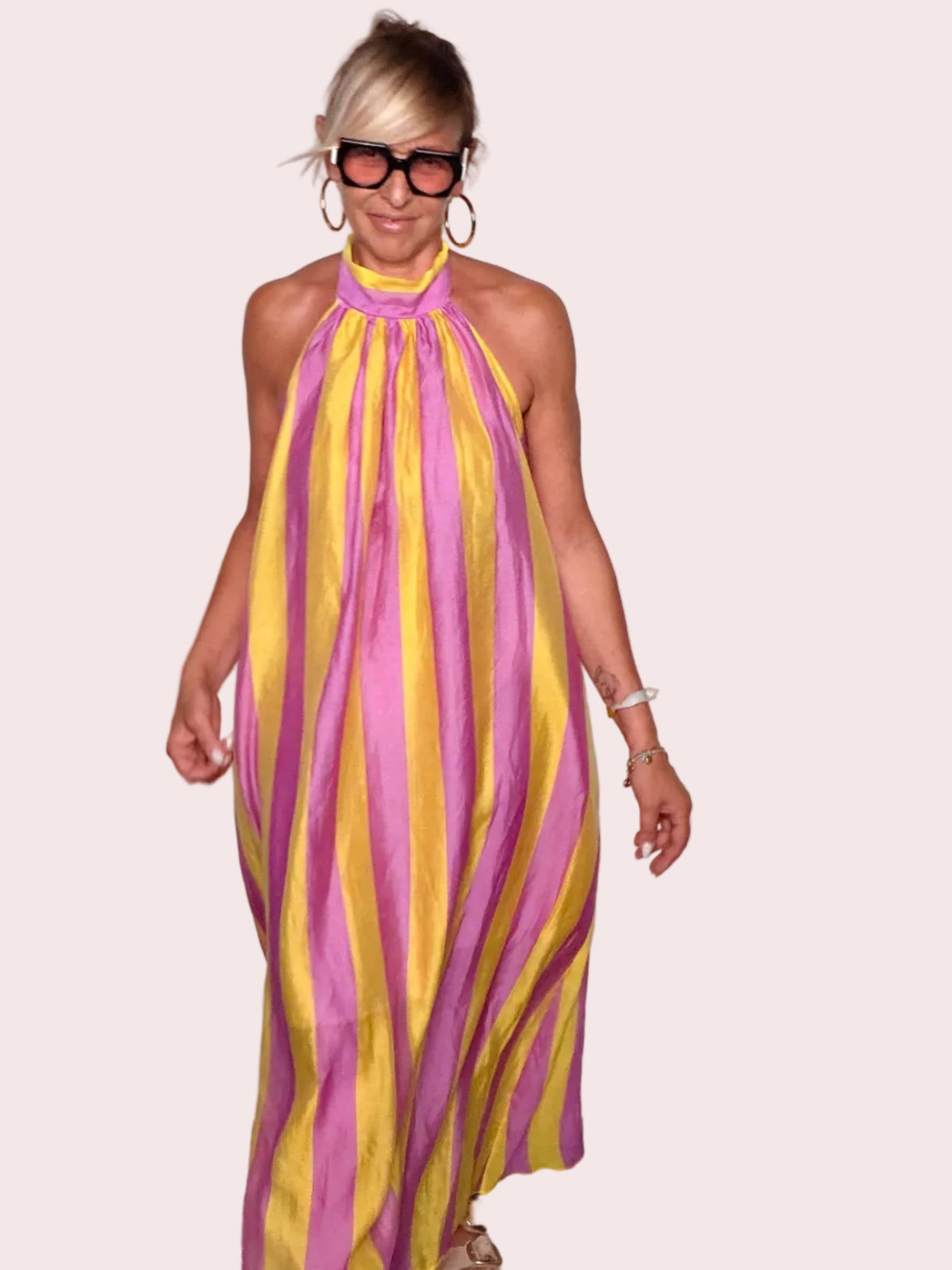 Abito Maxi Halter Righe Oversize