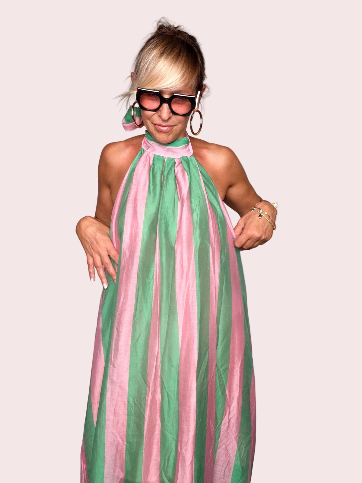 Abito Maxi Halter Righe Oversize