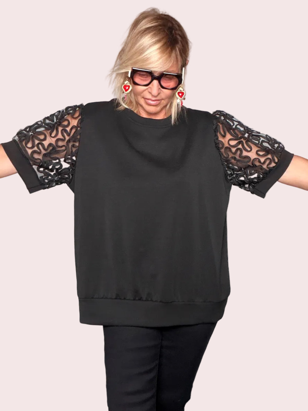 Felpa Oversize Maniche Organza Ricamata